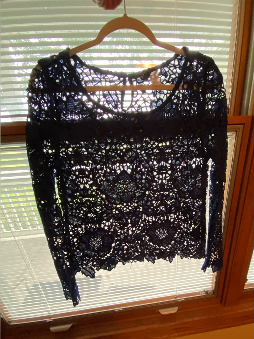 Divided H&M Navy Crochet Floral Long-Sleeve Top